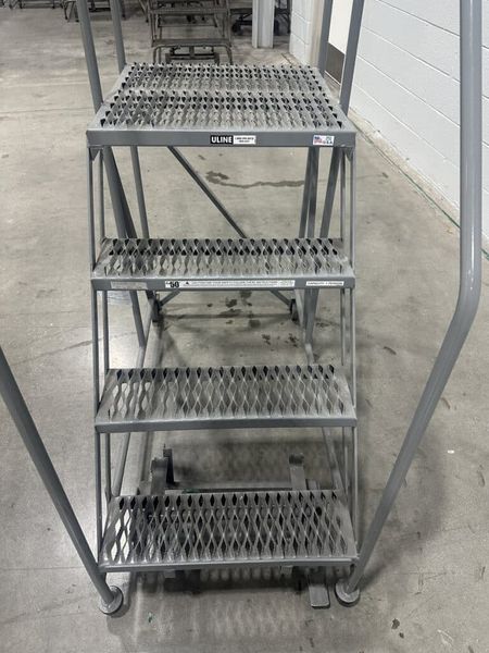 U-Line 4-Step Rolling Steel Staircase Ladder