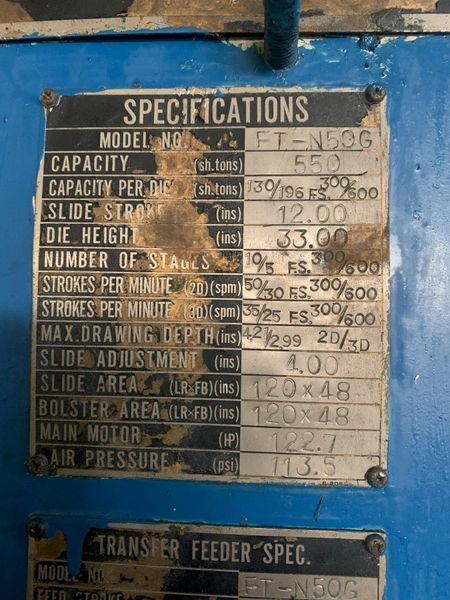 500 ton Aida NST-500 Used Straight Side Mechanical Metal Stamping Press