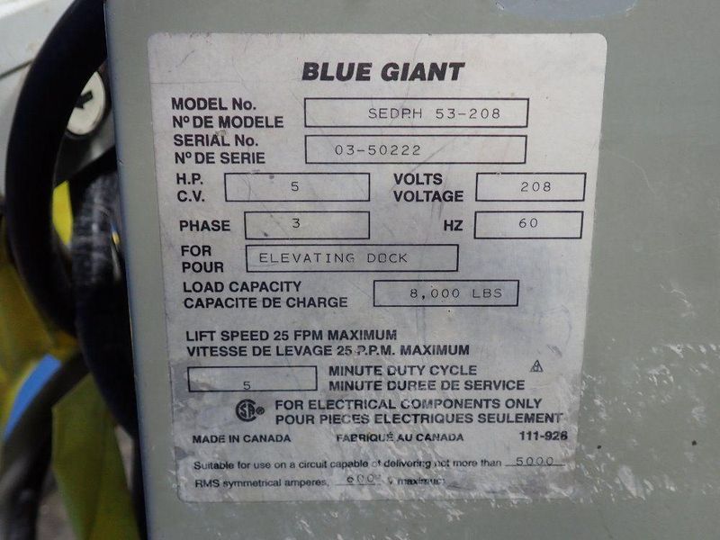 8,000 LBS X 108" X 84" BLUE GIANT MODEL #SEDPH 53-208 HYDRAULIC LIFT TABLE / ELEVATING DOCK: STO