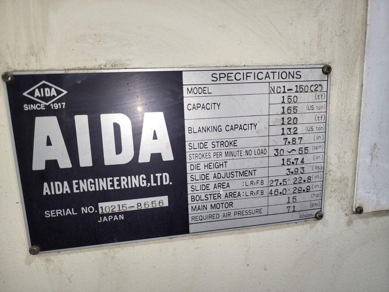 150 Ton AIDA NC1-150(2) Gap Press For Sale, Year 2000