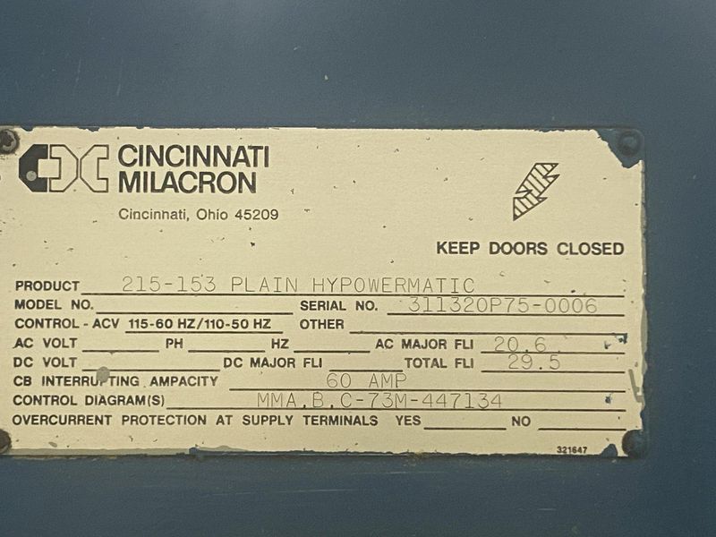 12" x 60" CINCINNATI MODEL #215-153 PLAIN HYPOWERMATIC HORIZONTAL BED-TYPE MILL / MILLING MACHIN