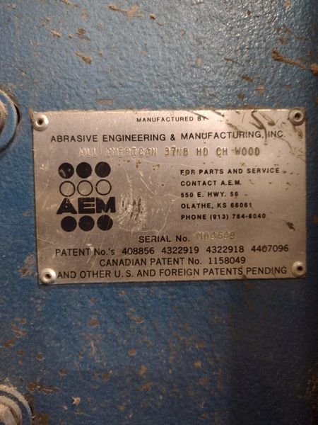 36" X 20 HP AEM BELT GRINDER & SANDER: STOCK 15795
