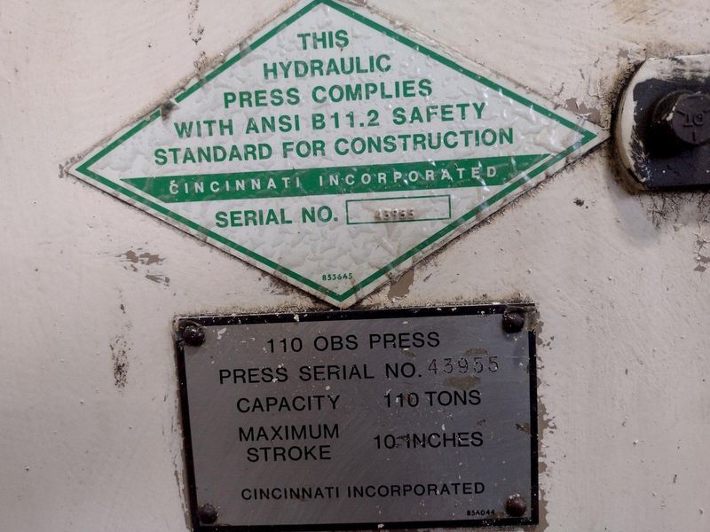 110 TON CINCINNATI MODEL #110 OBS HYDRAULIC C-FRAME PRESS, 10" STROKE: STOCK 15962