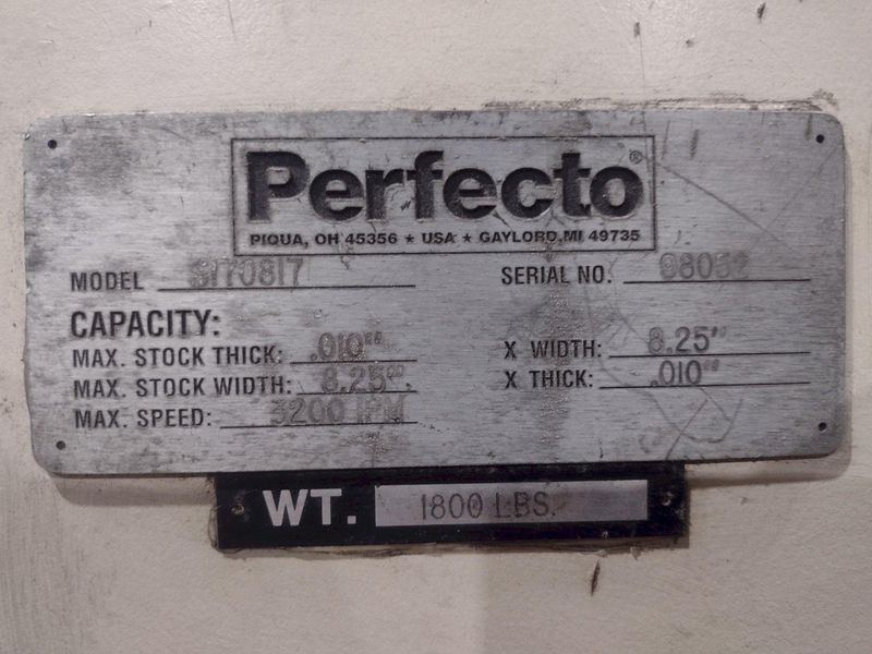 8.25" X .010" PERFECTO MODEL #S170817 17 ROLL POWERED PRECISION COIL STRIP STRAIGHTENER: STOCK #