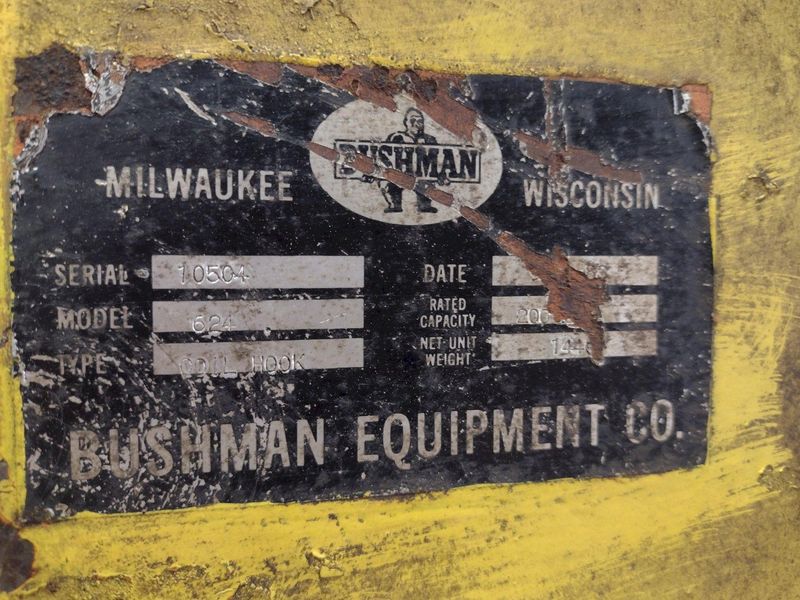 20,000 LB 10 TON X 60" BUSHMAN MODEL 624 COIL LIFTER C-HOOK: STOCK #12130