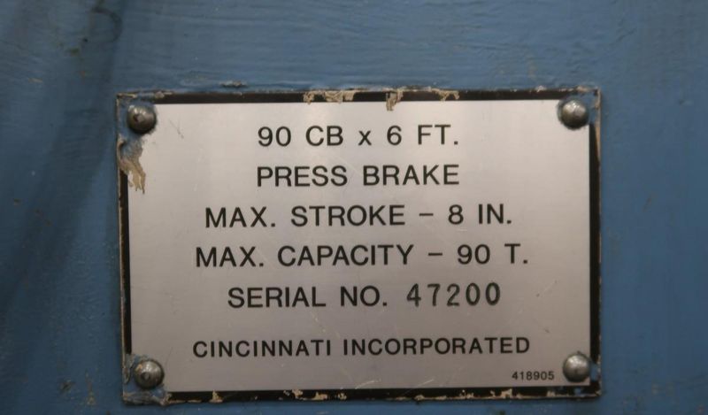 90 TON X 8' CINCINNATI CB HYDRAULIC PRESS BRAKE: STOCK #78221