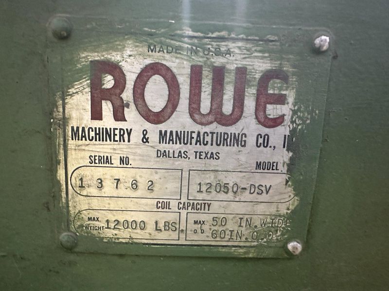 12,000 LB X 50" ROWE MODEL #12050-DSV MOTORIZED COIL REEL UNCOILER & COIL CAR: STOCK #21979
