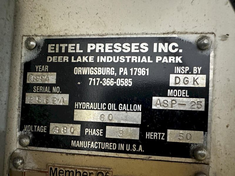 25 TON EITEL MODEL ASP-25 SERVO DRIVEN AUTOMATIC BAR & ROD PRECISION STRAIGHTENING PRESS: YOBRO