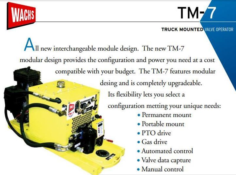 6"-60" WACHS MODEL #TM-7 PORTABLE / TRUCK-MOUNTED HYDRAULIC VALVE TURNER & KOHLER GENERATOR: STO