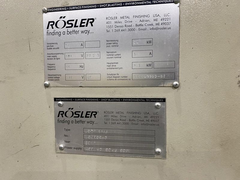 10 HP X 36" X 13"  ROSLER MODEL #JDBC-11/2 CONTINUOUS BARRELL BLASTING / AUTOMATIC PARTS DEBURRI