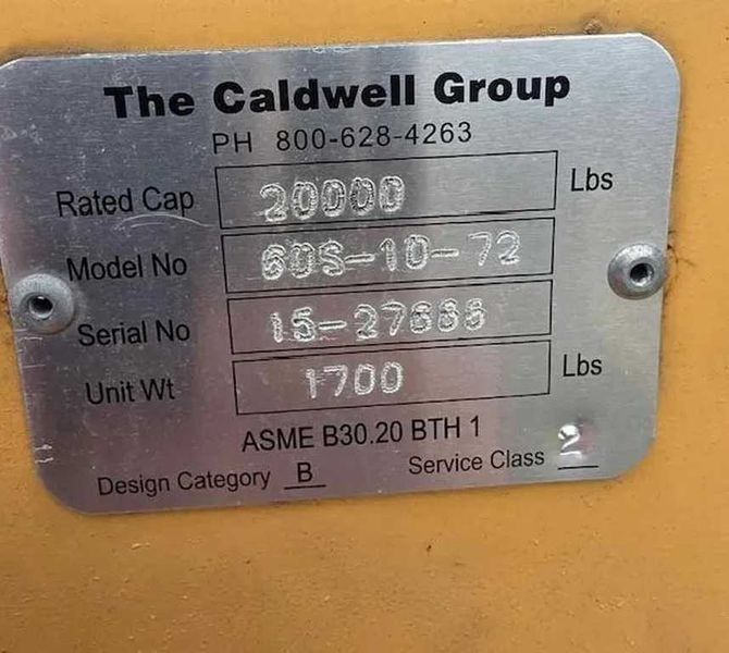 20,000# x 72" Caldwell Sheet Lifter