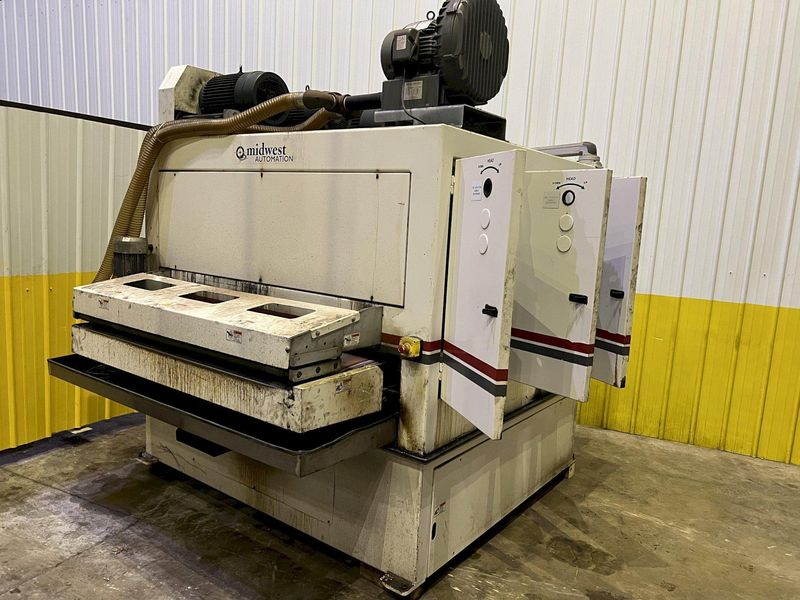 63" MIDWEST AUTOMATION MODEL #N3-6375 3 HEAD WET TYPE BELT DEBURRING GRINDER MACHINE: STOCK 1822