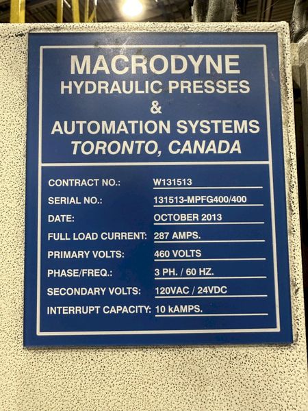 2013 - 800 TON MACRODYNE PRESS & BILLET HEATING INDUCTION SERVICES FORGING SYSTEM: STOCK #20205