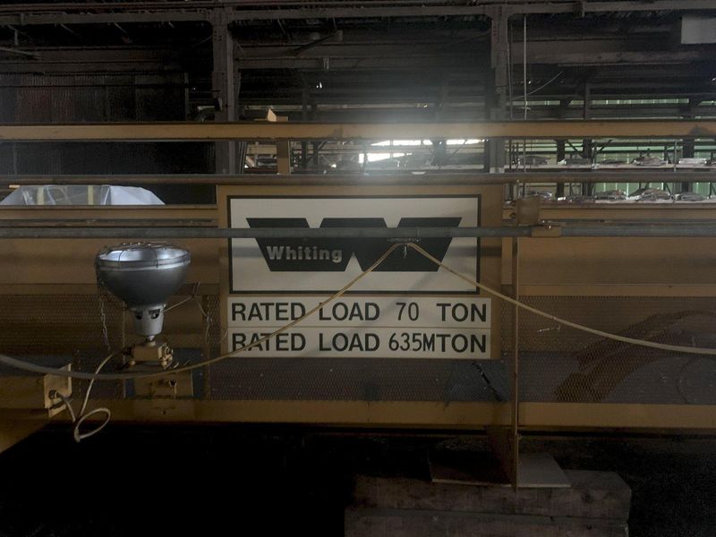 70 TON X 74'9" WHITING 8 WHEEL OVERHEAD BRIDGE CRANE WITH 35 TON AUXILIARY, NEW 2002: STOCK 1321