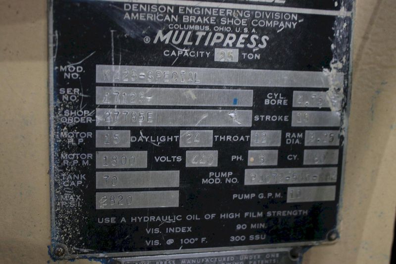 25 TON DENISON HYDRAULIC C FRAME  PRESS: STOCK #76354