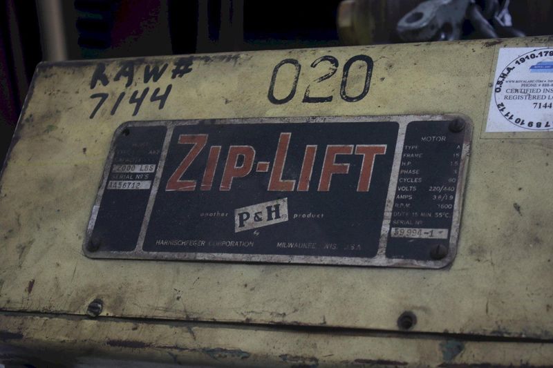 1 TON P & H ZIP LIFT ELECTRIC CABLE HOIST: STOCK #73970