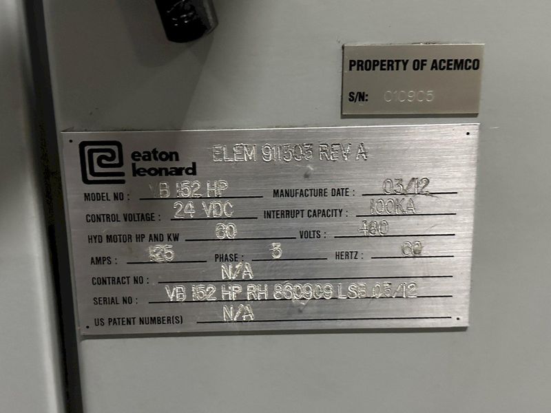 6" EATON LEONARD (NEW IN 2012) MODEL #VB152HP 3-AXIS CNC HYDRAULIC TUBE BENDER: STOCK #18103