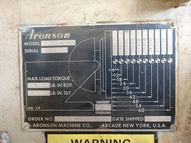 60,000 LB ARONSON MODEL #HD600-SR-RE WELDING POSITIONER: STOCK #14212