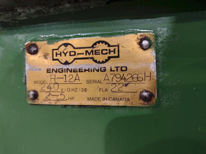 12" X 12" HYD-MECH MODEL #H-12A FULL AUTOMATIC FEED HORIZONTAL BANDSAW PLC 100 CONTROLS: STOCK #