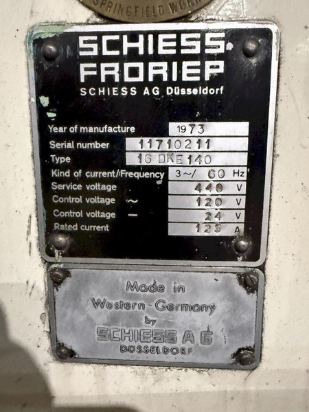 54" SCHIESS-FRORIEP VERTICAL TURRET LATHE (VTL), 66" TOTAL SWING: STOCK #18177