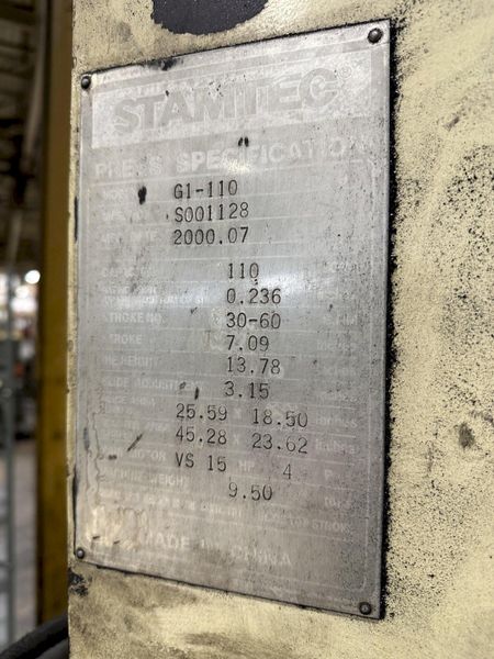 110 TON STAMTEC (NEW 2000) MODEL #G1-110 GAP FRAME PRESS, 7" STROKE: STOCK #19948