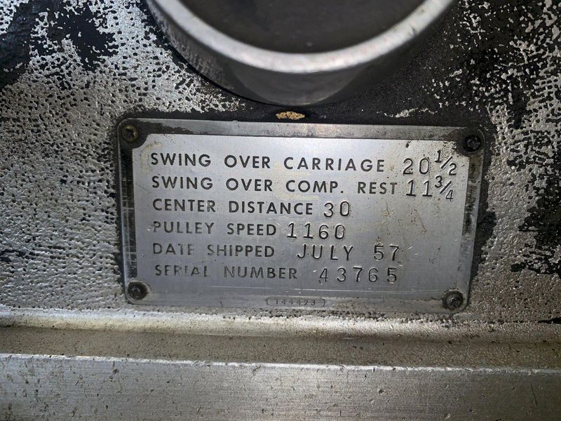 20.5" X 30" LODGE & SHIPLEY POWERTURN ENGINE LATHE, 2-1/8" HOLE: STOCK 13121