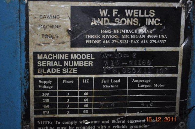 10" x 17" WELLS HORIZONTAL BAND SAW