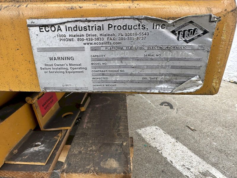 4000 LB PRESTO ECOA MODEL #CLTLT HYDRAULIC TILT LIFT TABLE: STOCK #78094