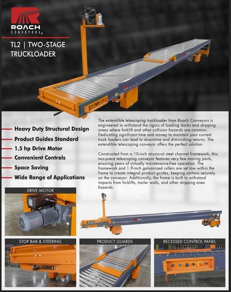 64 FT X 35" ROACH MODEL #TL2 TRUCKLOADER TWO-STAGE POWERED TELESCOPING ROLLER CONVEYOR: YOBRO #2