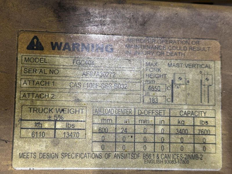 7,600 LBS CAT MODEL #FGC40K LP FORKLIFT: STOCK #23601