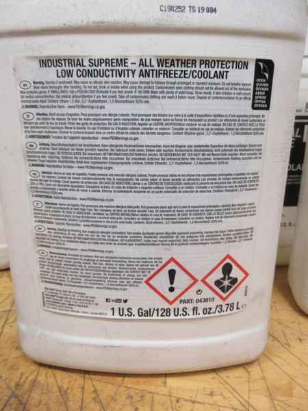 Industrial Supreme 4.5 Gallons of Low Conductivity Antifreeze/Coolant for Welder Cooling Systems- Auction Item