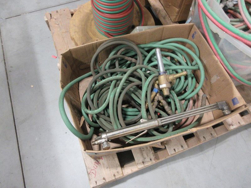 Oxy/Acetylene Torch Parts, Gas Valves, and Partial Spool of New Tubing on Pallet- Auction Item