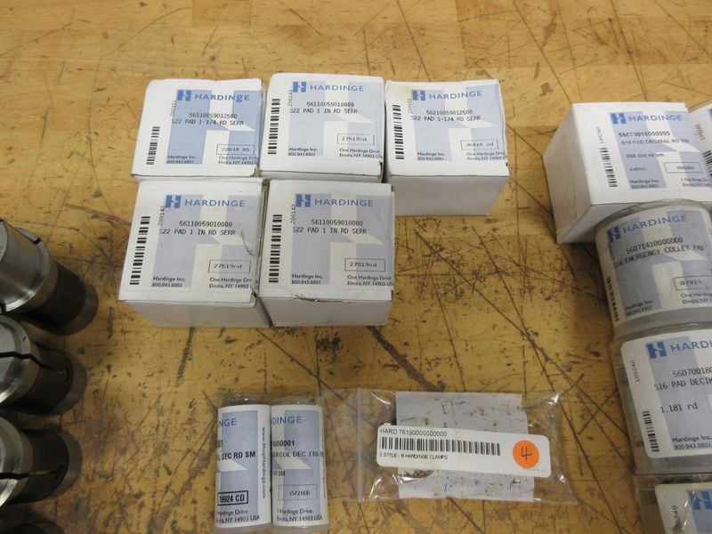 Hardinge Collets, (8) 0166 Precision Swiss Collets, (5) S22 Collet Pads, (8) S16 Collet Pads, (6) TF 25 Collets and More ***Most New In Packages***- Auction Item