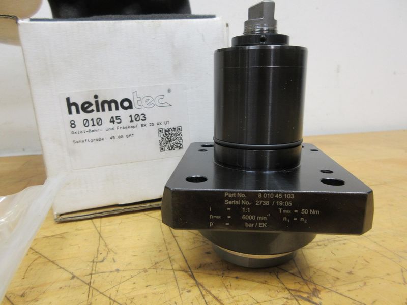 Heimatec 8 010 45 103 (1pc) BMT45 Axial ER25 Collet Live Tool Holder, Tool drive - Flat (DIN 1809) **New Unused**- Auction Item