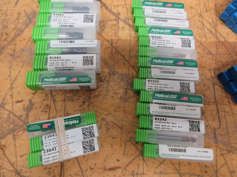 Solid Carbide End Mills Dozens of Assorted Brands 3/8 Under *New In Packages* With Used 1/2" End Mills- Auction Item