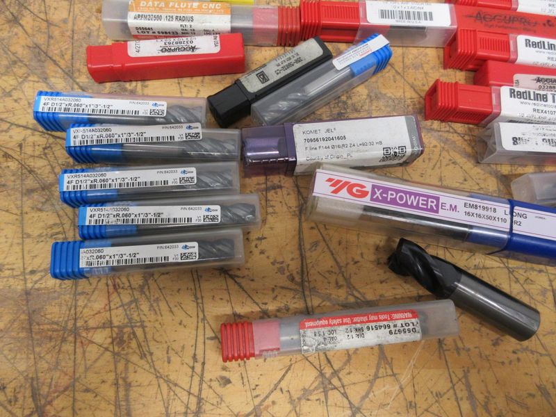 Solid Carbide End Mills Assorted Brands, Dozens of Pieces, Most New In Package, 1/2" and Larger- Auction Item