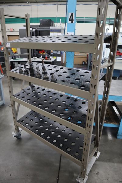 CT40 Taper Tool Rack Cart (Portable) (4) Shelves - 140 Tool Holder Stations with Assorted CT40 Taper Tool Holders- Auction Item