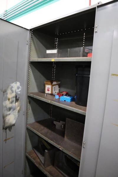 Metal Cabinet, 2 Door, 4 Adjustable Shelves with 3 Angle Plates and Contents- Auction Item