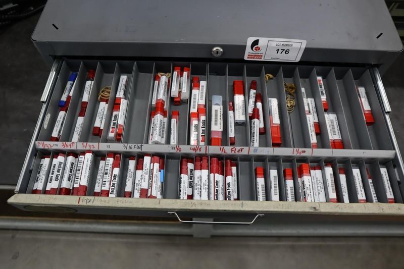 Huot Drill Index - 3 Drawer with Contents: End Mills, Many Carbide, Mostly NEW- Auction Item