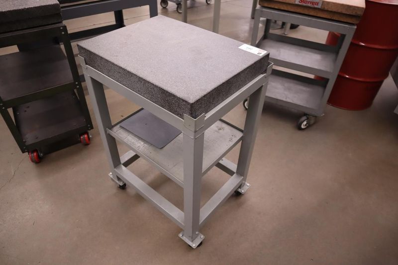 Granite Surface Plate, Grey with Portable Steel Stand, Lower Shelves, 18" x 24" x 3" - Auction Item
