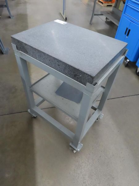 Black Granite Surplus Plate on Stand w Portable Cart on Casters- Auction Item