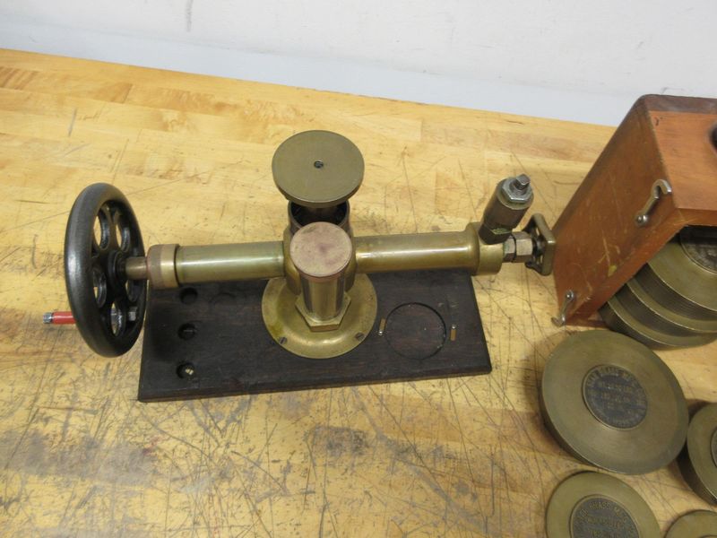 Star Brass Mf'g Co. ***Antique*** Single Range Deadweight Gage Tester with 74.5 Lbs of Brass Weight Sets in Original Wooden Boxes- Auction Item
