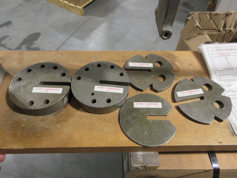 Balance Beam Testing Device, **Shop Made**, On Rolling Wood Cart with Weights and Conversion Charts- Auction Item
