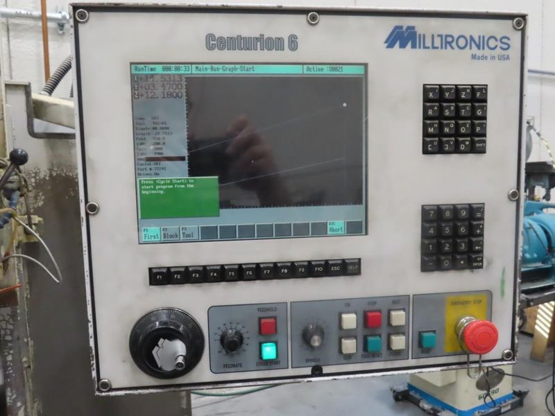 Milltronics MB20-A CNC Vertical Machining Center, Centurion 6 CNC Control, 40"x20"x24" Travels, 40 Taper- Auction Item