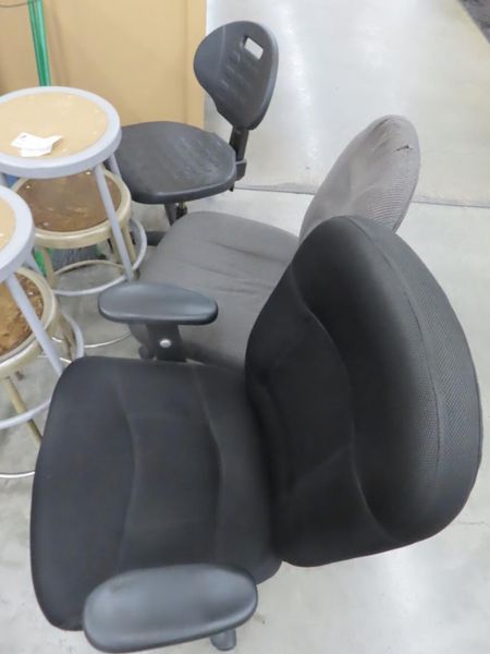 Chairs (3) on Casters, (4)  Shop Stools- Auction Item