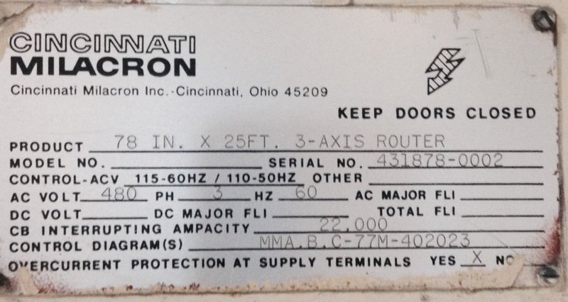 CINCINNATI CNC Gantry Profiler, X-300",  Y-82", 14,400 RPM, (3) 20 HP spindles, MS Tech CNC, #29307
