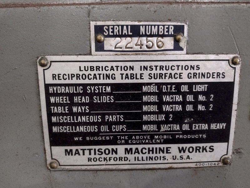 18" X 120" MATTISON HYDRAULIC SURFACE GRINDER: STOCK #20590