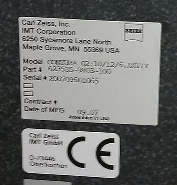 Zeiss Contura G2 10/12/16 CMM, 2007, 39.4"x47.2"x23.6", 2015 Calypso Softw, Vast XT Scan