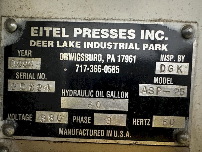 25 TON EITEL MODEL ASP-25 SERVO DRIVEN AUTOMATIC BAR & ROD PRECISION STRAIGHTENING PRESS: YOBRO