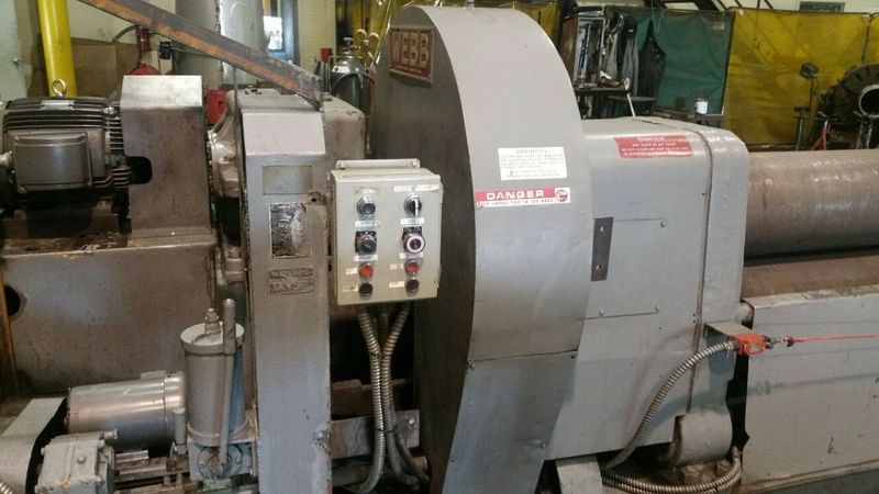 1952 WEBB Roll 9L 1312 12.2' x 1/2" Initial Pinch Plate Bending 3 Roll 25HP WITH 25 HP Motor and the Control System is a variable frequency drive DC controller. Under Power and Running